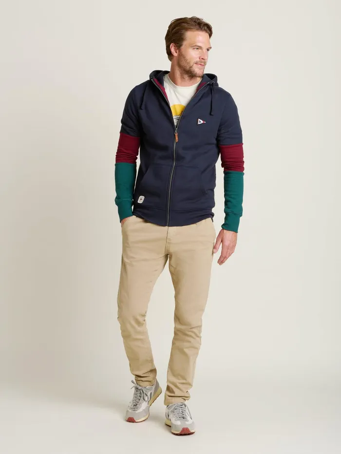 Men Brakeburn Sweatshirts And Hoodies Navy Colour Block Zip Thru Hoodie