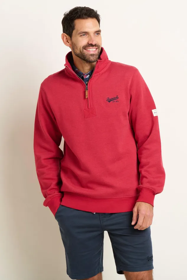 Men Brakeburn Sweatshirts And Hoodies Red Heritage Quarter Zip Sweat