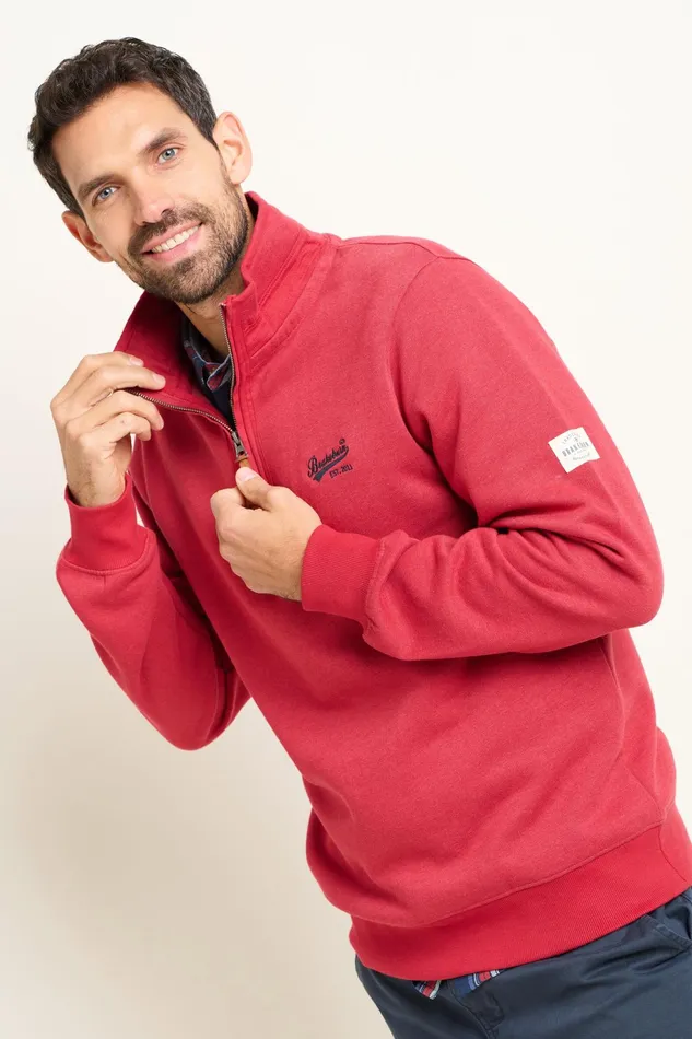 Men Brakeburn Sweatshirts And Hoodies Red Heritage Quarter Zip Sweat