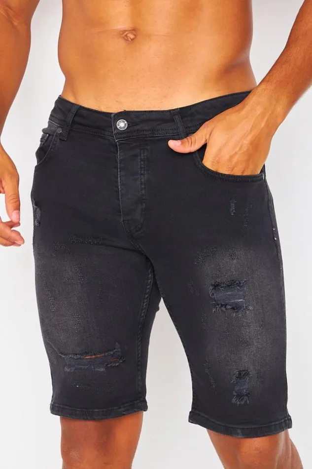 Men Brentiny Ripped Denim Shorts In Black Black Brentiny Paris Shorts