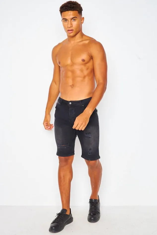 Men Brentiny Ripped Denim Shorts In Black Black Brentiny Paris Shorts