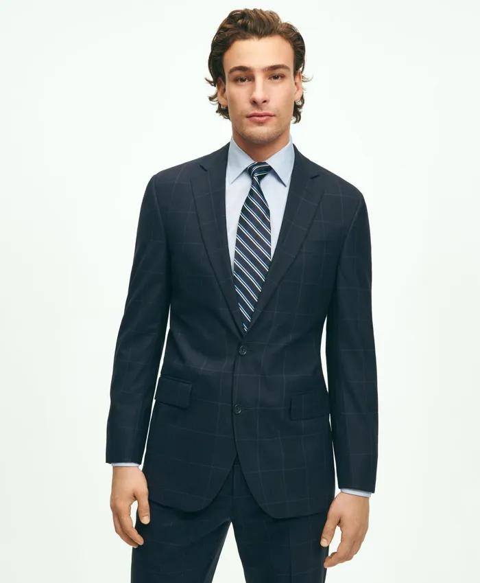 Men Brooks Brothers Explorer Collection Regent Fit Merino Wool Windowpane Suit Jacket Navy Brooks Brothers Suits