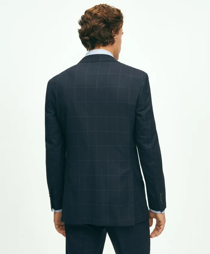 Men Brooks Brothers Explorer Collection Regent Fit Merino Wool Windowpane Suit Jacket Navy Brooks Brothers Suits