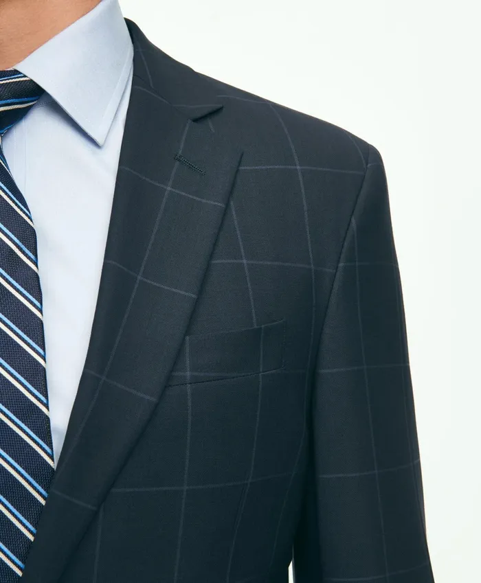 Men Brooks Brothers Explorer Collection Regent Fit Merino Wool Windowpane Suit Jacket Navy Brooks Brothers Suits