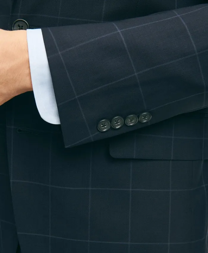 Men Brooks Brothers Explorer Collection Regent Fit Merino Wool Windowpane Suit Jacket Navy Brooks Brothers Suits
