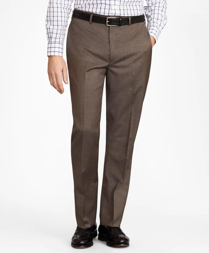Men Brooks Brothers Flex MadisonFit Wool Trousers Brown Brooks Brothers Dress Pants