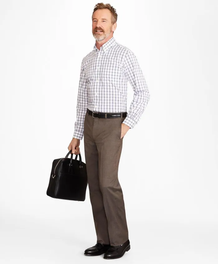 Men Brooks Brothers Flex MadisonFit Wool Trousers Brown Brooks Brothers Dress Pants