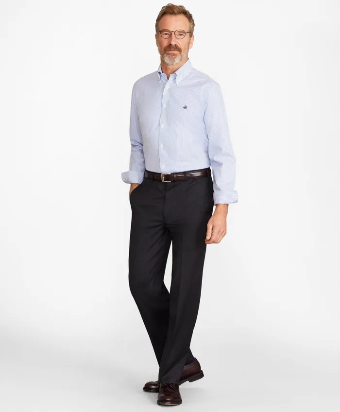 Men Brooks Brothers Flex MadisonFit Wool Trousers Charcoal Brooks Brothers Dress Pants