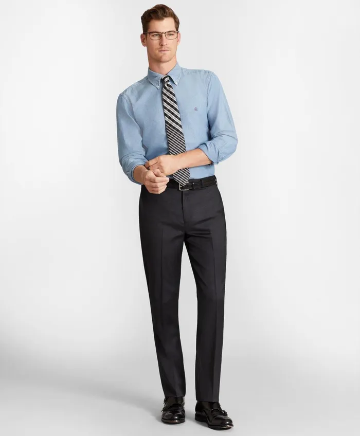 Men Brooks Brothers Flex RegentFit Wool Trousers Charcoal Brooks Brothers Dress Pants