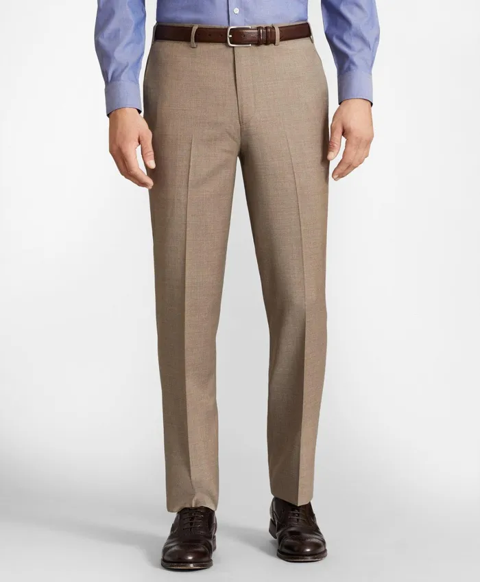 Men Brooks Brothers Flex RegentFit Wool Trousers Tan Brooks Brothers Dress Pants