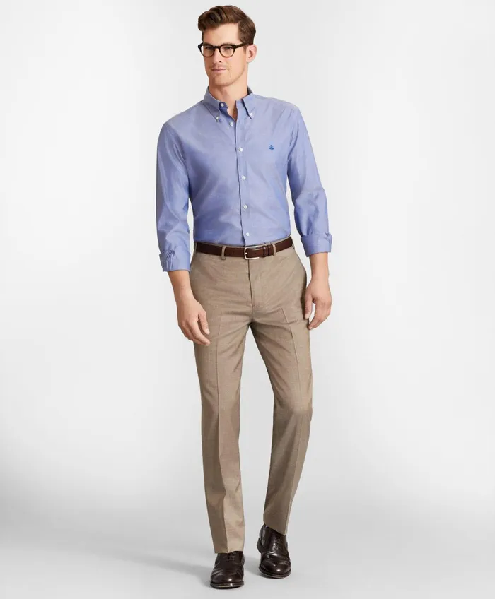 Men Brooks Brothers Flex RegentFit Wool Trousers Tan Brooks Brothers Dress Pants