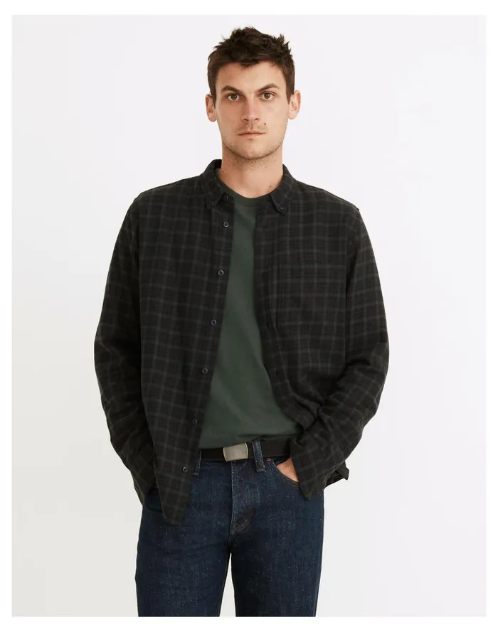 Men Brushed Twill Perfect Shirt In Plaid Dark Palm Madewell Shirts