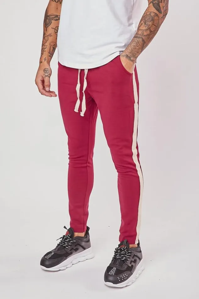 Men Burgundy Uniplay Striped Trousers Brentiny Paris Jogging Bottoms