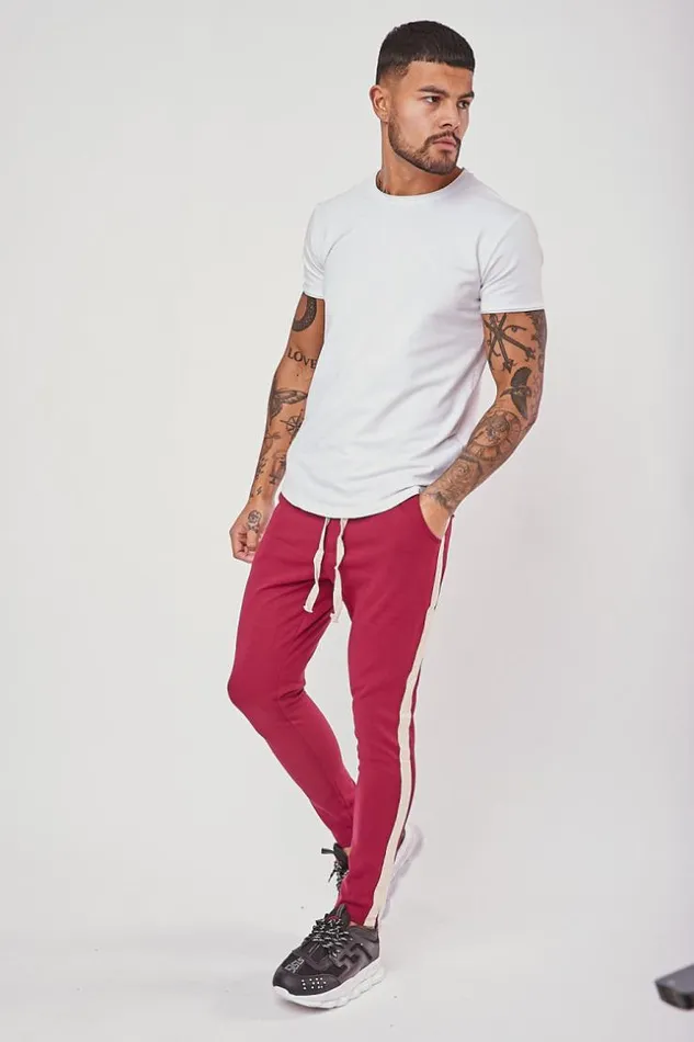 Men Burgundy Uniplay Striped Trousers Brentiny Paris Jogging Bottoms Men Burgundy Uniplay Striped Trousers Brentiny Paris Jogging Bottoms