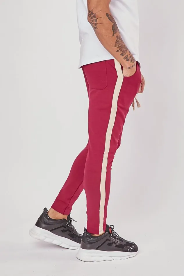 Men Burgundy Uniplay Striped Trousers Brentiny Paris Jogging Bottoms Men Burgundy Uniplay Striped Trousers Brentiny Paris Jogging Bottoms