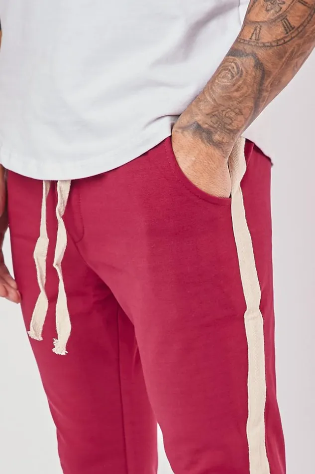 Men Burgundy Uniplay Striped Trousers Brentiny Paris Jogging Bottoms Men Burgundy Uniplay Striped Trousers Brentiny Paris Jogging Bottoms