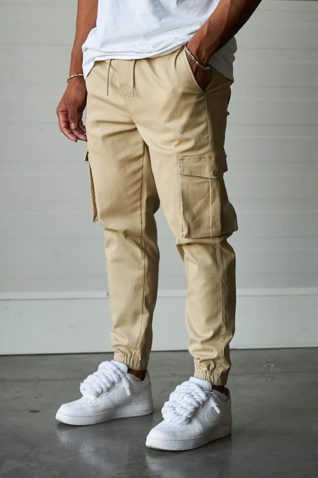 Men Cargo Joggers In Beige Beige Brentiny Paris Pants