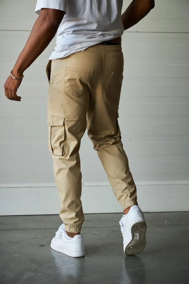 Men Cargo Joggers In Beige Beige Brentiny Paris Pants