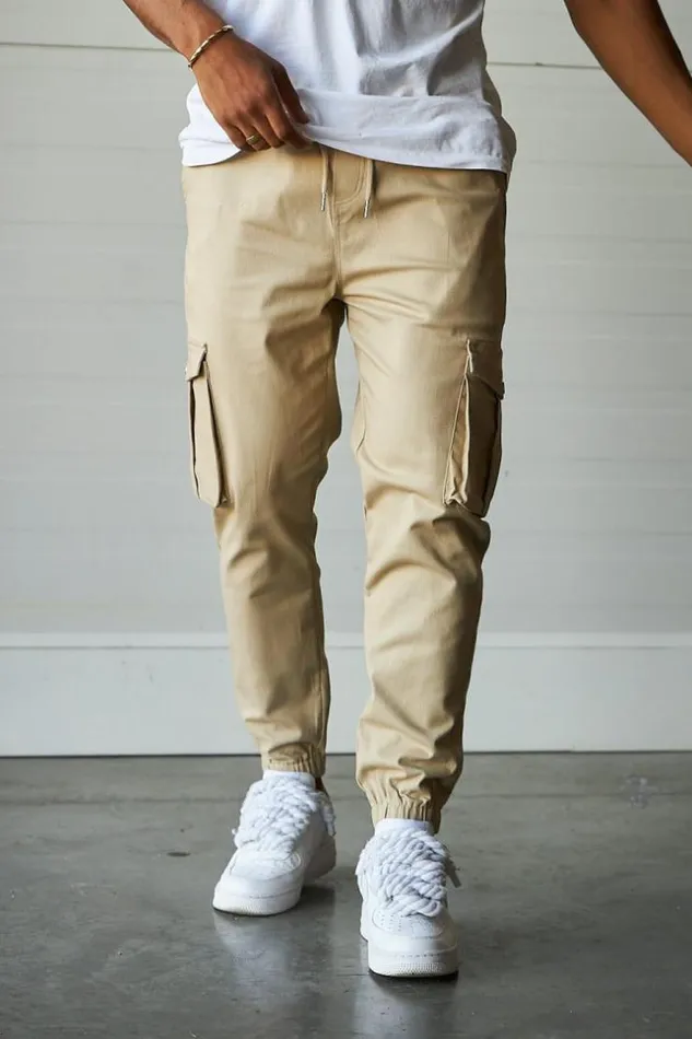 Men Cargo Joggers In Beige Beige Brentiny Paris Pants