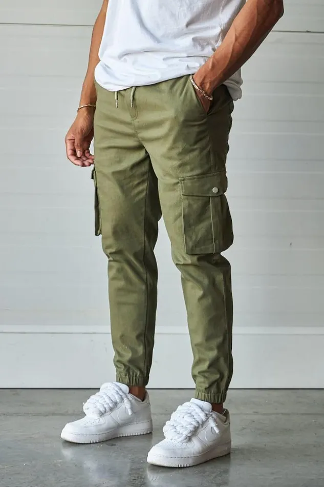 Men Cargo Joggers In Khaki Green Brentiny Paris Pants
