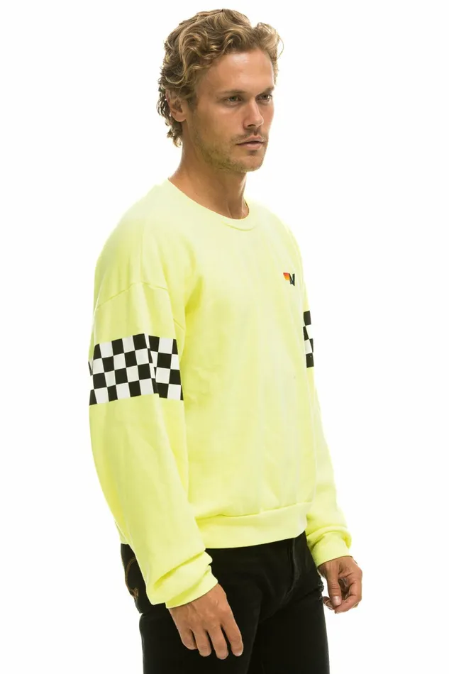 Men CHECK 2 SLEEVE RELAXED CREW SWEATSHIRT 8211 NEON YELLOW Aviator Nation CrewSweatshirts Men CHECK 2 SLEEVE RELAXED CREW SWEATSHIRT 8211 NEON YELLOW Aviator Nation CrewSweatshirts