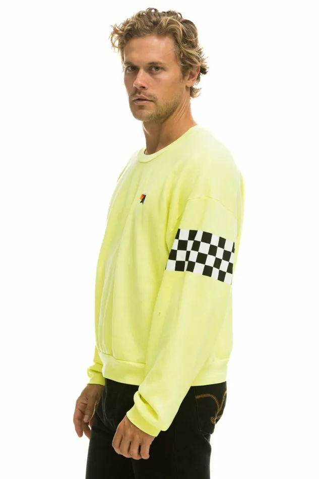 Men CHECK 2 SLEEVE RELAXED CREW SWEATSHIRT 8211 NEON YELLOW Aviator Nation CrewSweatshirts Men CHECK 2 SLEEVE RELAXED CREW SWEATSHIRT 8211 NEON YELLOW Aviator Nation CrewSweatshirts
