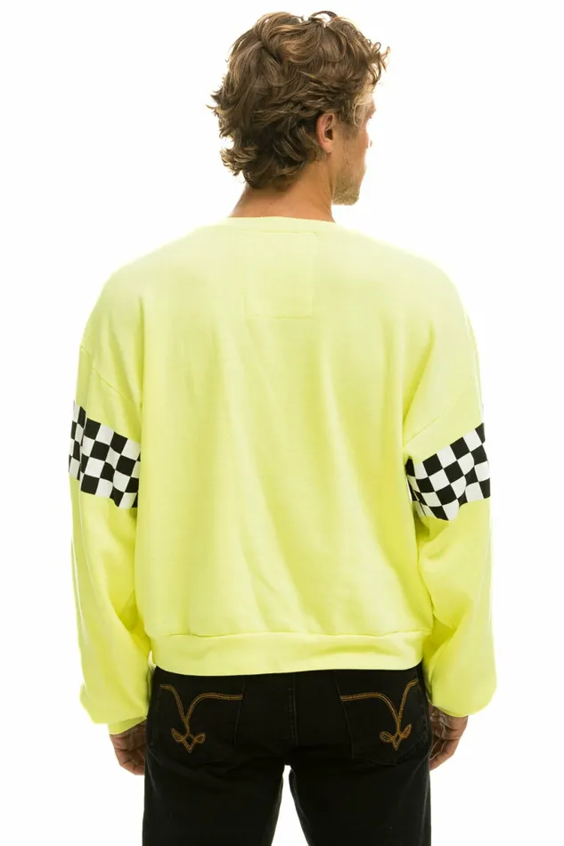 Men CHECK 2 SLEEVE RELAXED CREW SWEATSHIRT 8211 NEON YELLOW Aviator Nation CrewSweatshirts Men CHECK 2 SLEEVE RELAXED CREW SWEATSHIRT 8211 NEON YELLOW Aviator Nation CrewSweatshirts