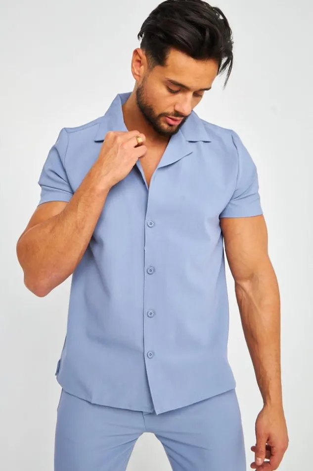 Men Chemise Bleu Pastel Manches Courtes Bleuclair Brentiny Paris Shirts