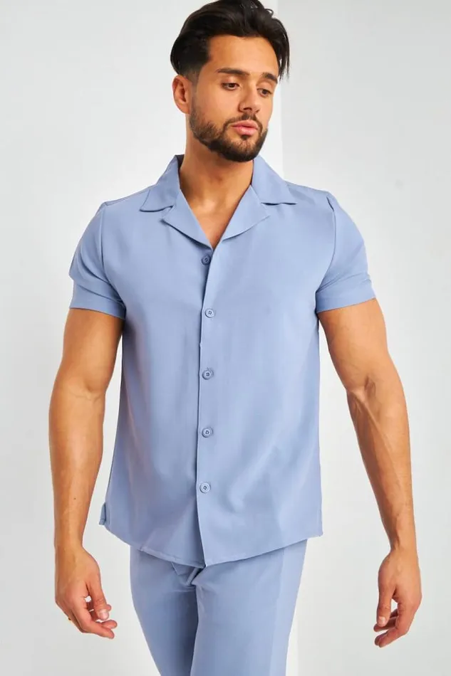 Men Chemise Bleu Pastel Manches Courtes Bleuclair Brentiny Paris Shirts