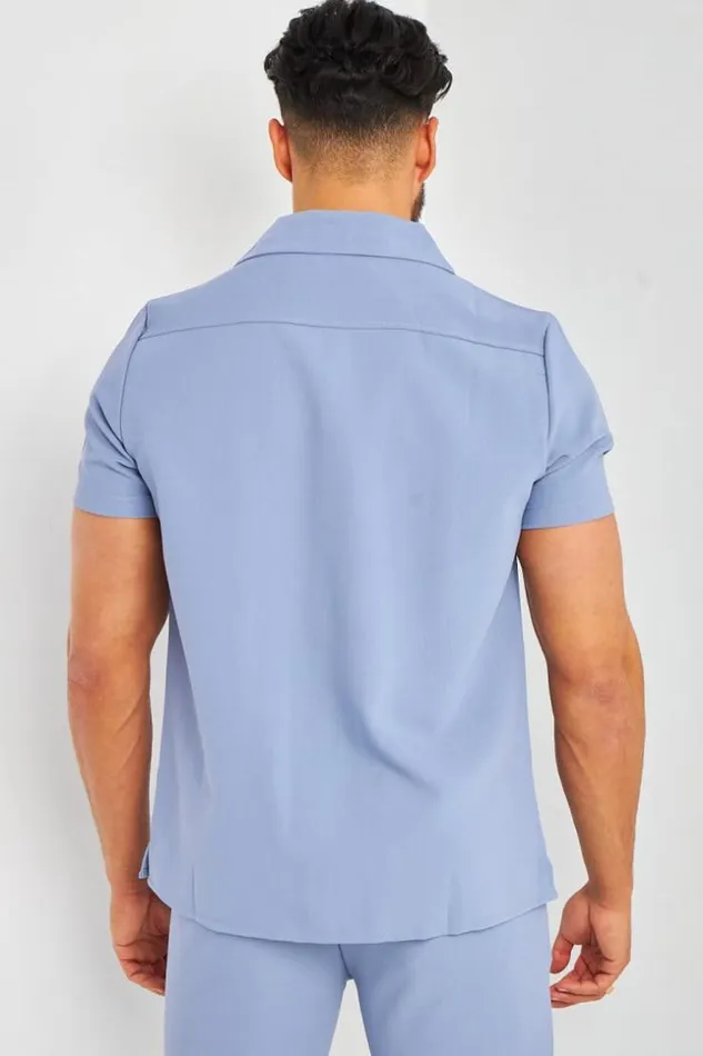 Men Chemise Bleu Pastel Manches Courtes Bleuclair Brentiny Paris Shirts
