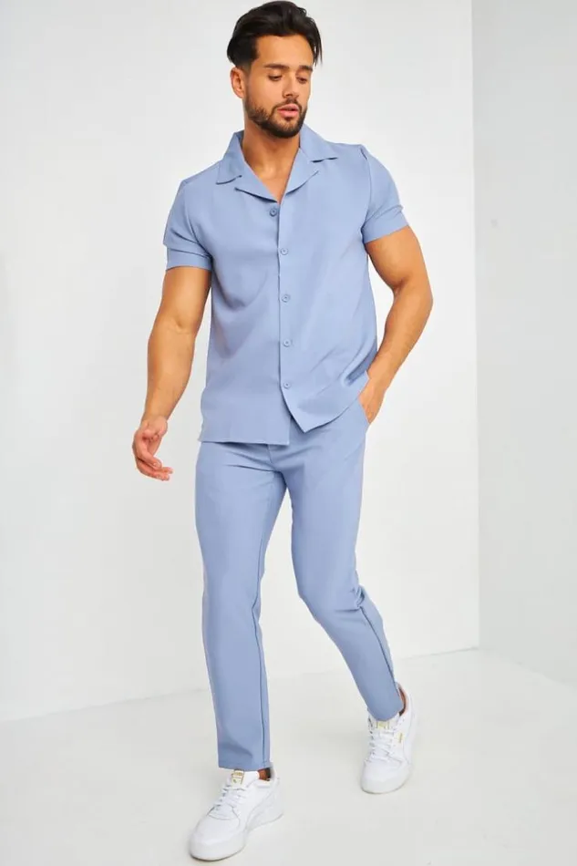 Men Chemise Bleu Pastel Manches Courtes Bleuclair Brentiny Paris Shirts