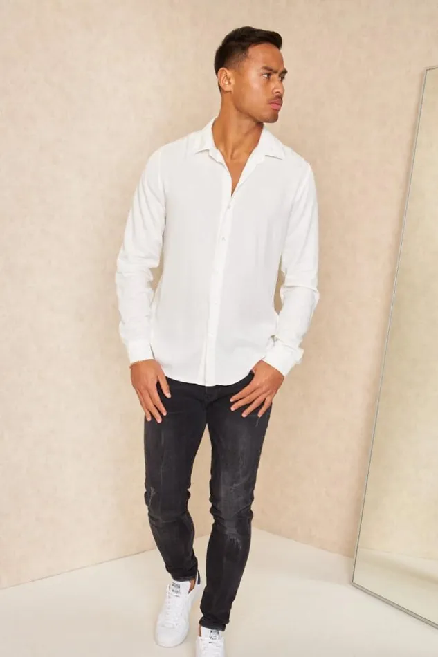 Men Chemise Fluide Manches Longues Blanche White Brentiny Paris Shirts