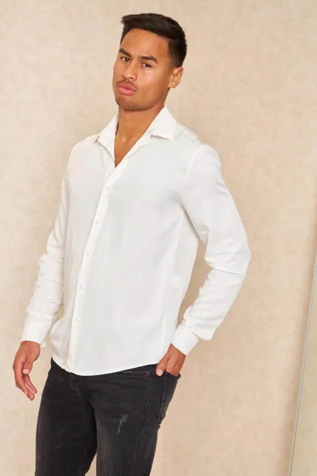 Men Chemise Fluide Manches Longues Blanche White Brentiny Paris Shirts