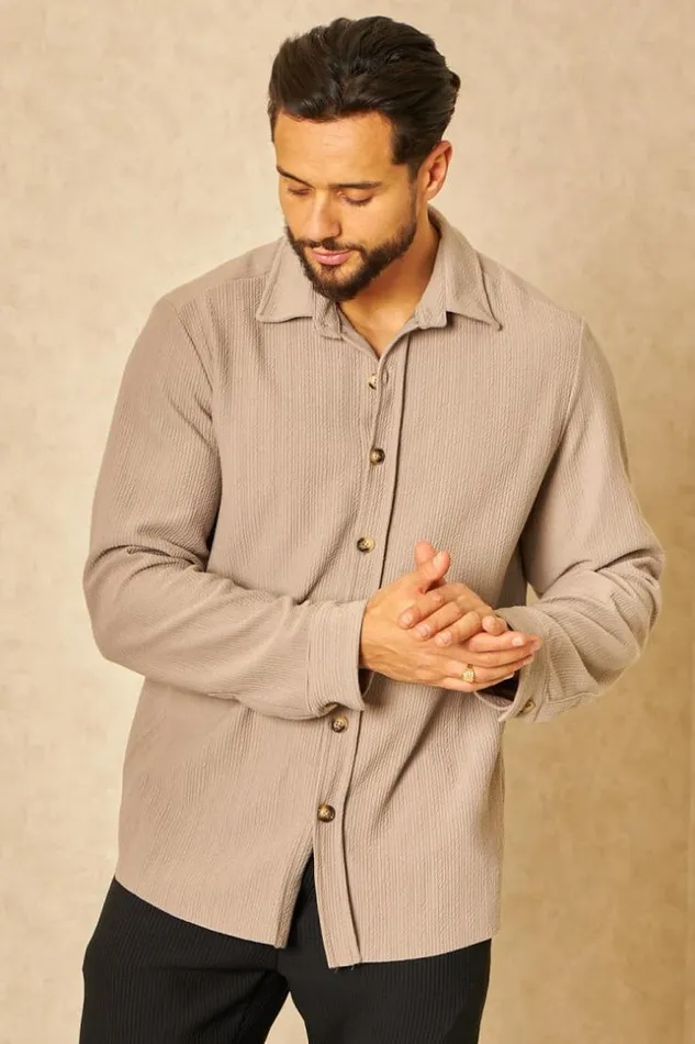 Men Chemise Fluide paisse Texture Beige Beige Brentiny Paris Shirts