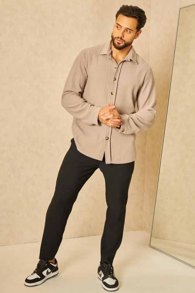 Men Chemise Fluide paisse Texture Beige Beige Brentiny Paris Shirts