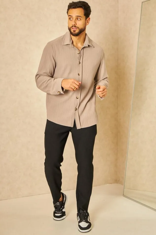 Men Chemise Fluide paisse Texture Beige Beige Brentiny Paris Shirts