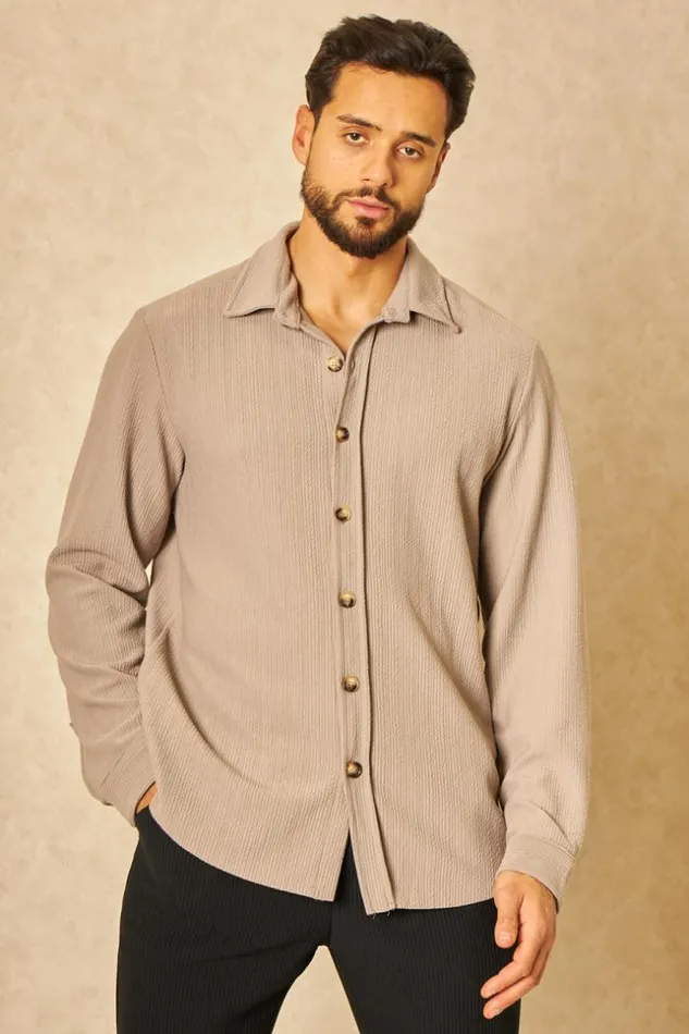 Men Chemise Fluide paisse Texture Beige Beige Brentiny Paris Shirts
