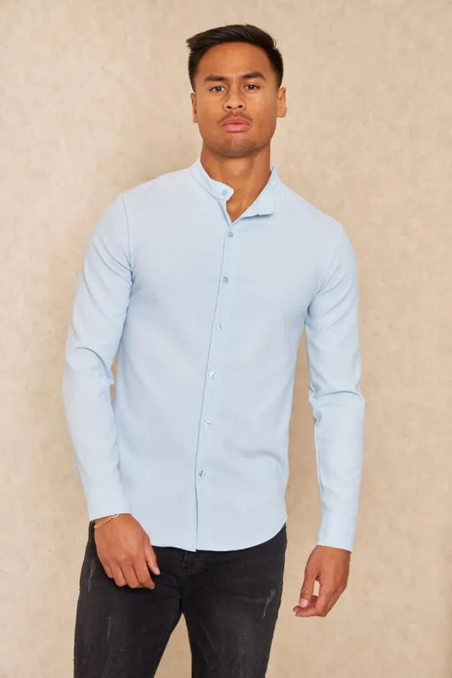 Men Chemise Fluide Texture Bleu Clair Blue Brentiny Paris Shirts