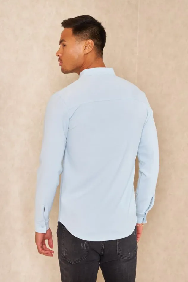 Men Chemise Fluide Texture Bleu Clair Blue Brentiny Paris Shirts