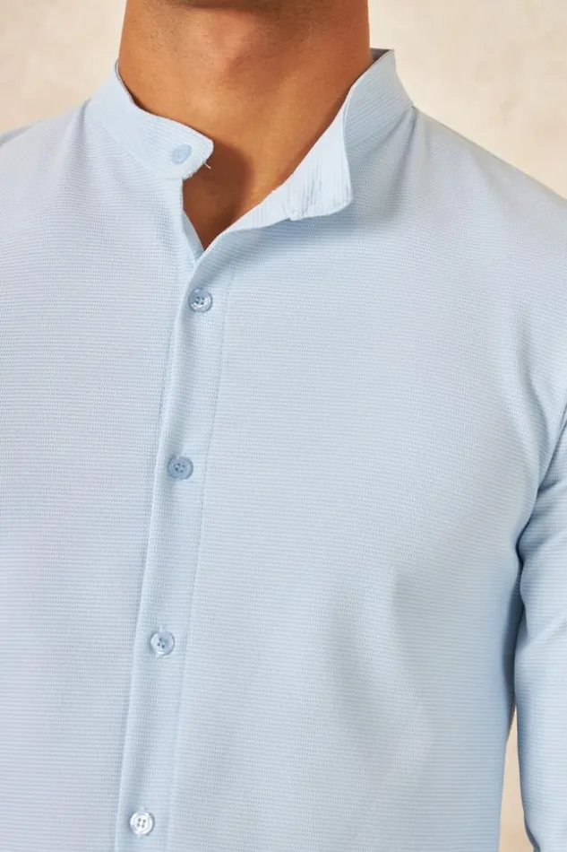 Men Chemise Fluide Texture Bleu Clair Blue Brentiny Paris Shirts