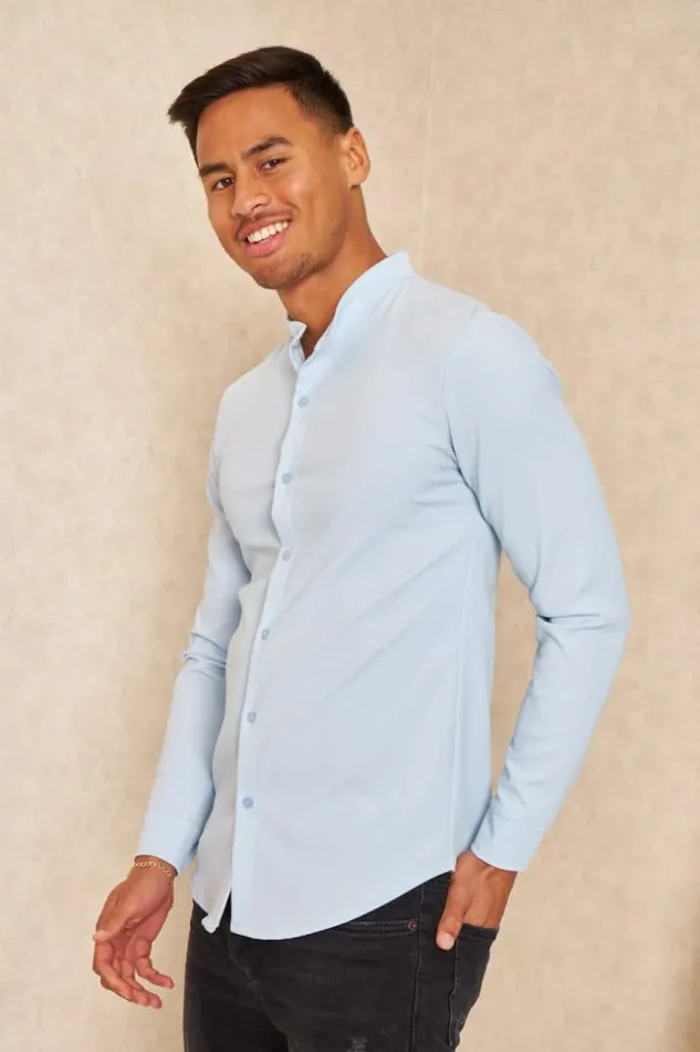 Men Chemise Fluide Texture Bleu Clair Blue Brentiny Paris Shirts