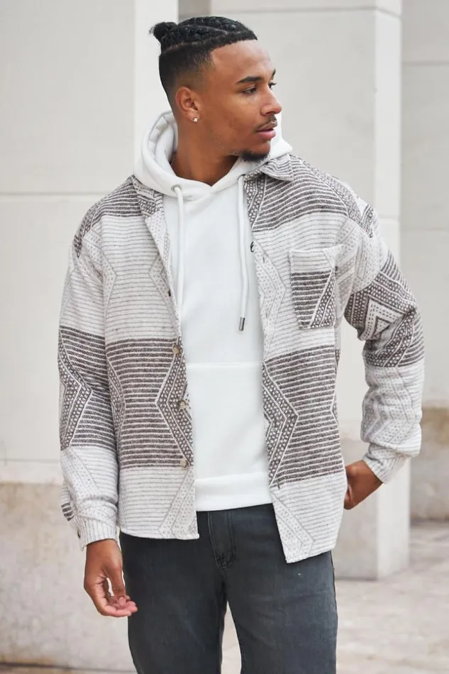 Men Chemise paisse Motif Beige Marron Beige Brentiny Paris Shirts
