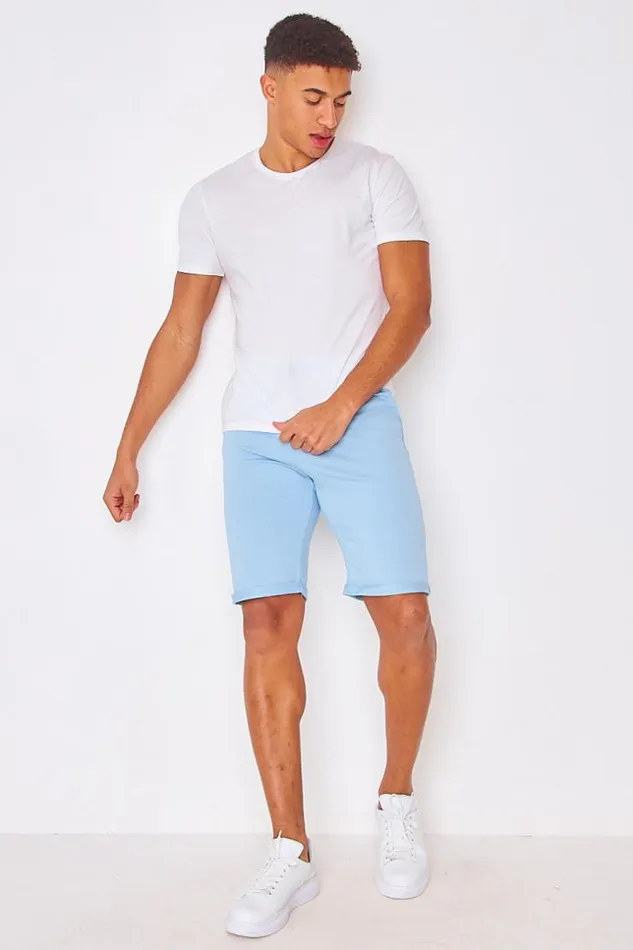 Men Cotton Bermuda Shorts In Plain Light Blue Bleuclair Brentiny Paris Shorts