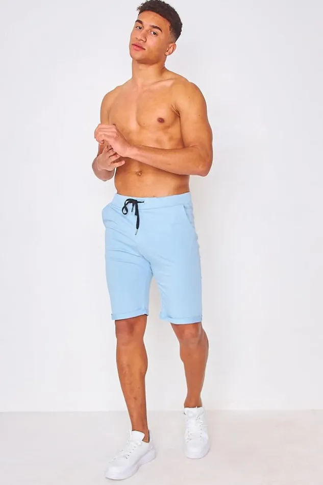 Men Cotton Bermuda Shorts In Plain Light Blue Bleuclair Brentiny Paris Shorts