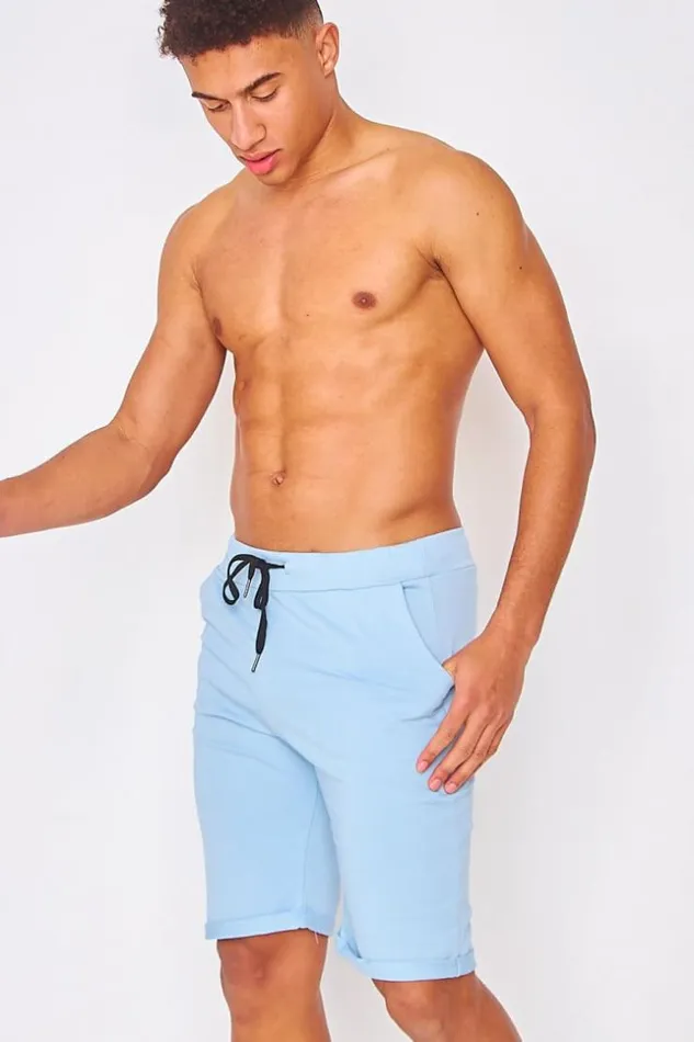 Men Cotton Bermuda Shorts In Plain Light Blue Bleuclair Brentiny Paris Shorts