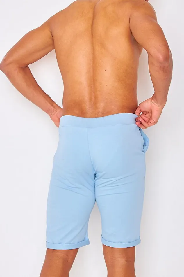 Men Cotton Bermuda Shorts In Plain Light Blue Bleuclair Brentiny Paris Shorts