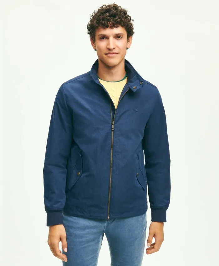 Men Cotton Blend Harrington Jacket Navy Brooks Brothers Coats and Jackets