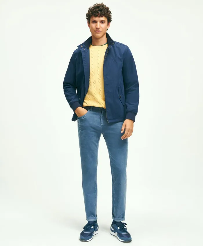 Men Cotton Blend Harrington Jacket Navy Brooks Brothers Coats and Jackets