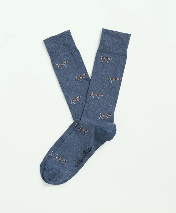 Men Cotton Blend Pointer Hound Socks Blue Brooks Brothers Sock