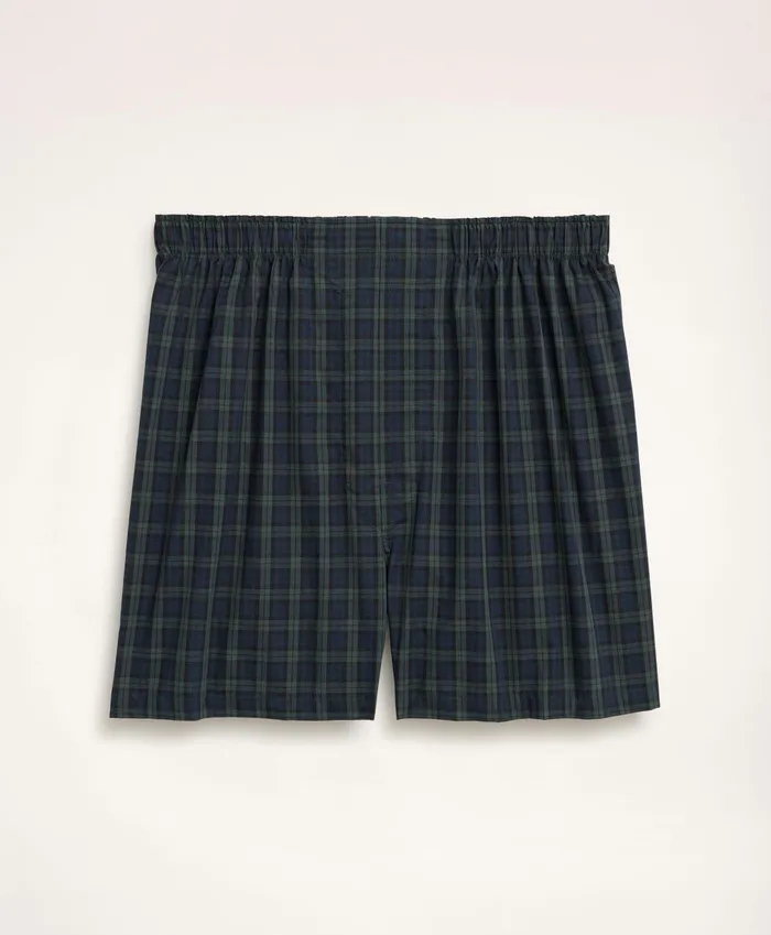 Men Cotton Broadcloth Tartan Boxers Navygreen Brooks Brothers Underwear